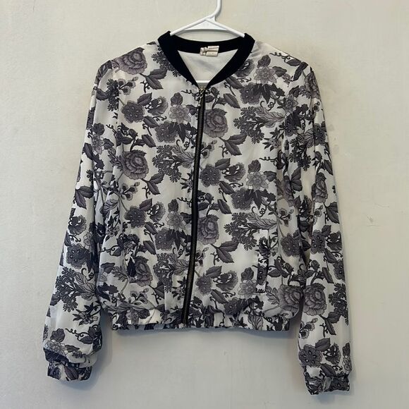 Japna black white floral front zip jacket Size S - Picture 1 of 10